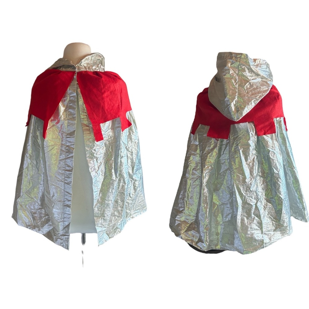 Handmade Knight Cape Silver Mylar Red Felt Hooded Halloween Costume- Child M/ L